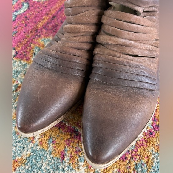 Free People | Women’s Brown Leather Lost Valley Strappy Ankle Zip Ankle Boot 9.5 - Picture 6 of 16